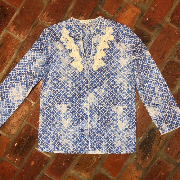 Oscar de la Renta floral button up tunic w/ scroll work szXs - Picture 2 of 12